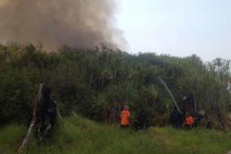 Tim Manggala Agni berusaha memadamkan api di Taman Nasional Sebangau di Kabupaten Pulang Pisau, Kalteng, Selasa (16/9).