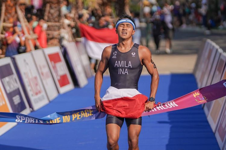 Atlet Indonesia, Yashif Amilya Yaqin, berhasil memperoleh medali emas SEA Games 2023 di cabang olahraga Aquathlon Indiviual Putra pada Sabtu (6/5/2023).