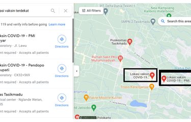 Tangkapan layar cara mencari lokasi vaksin terdekat di Google Maps.