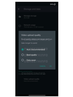 Opsi Video Upload Quality di aplikasi WhatsApp