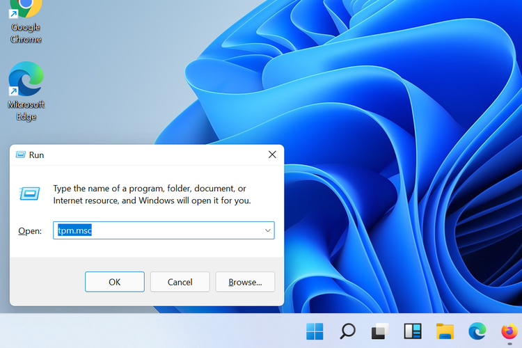 Menu Run untuk mengetikkan perintah tpm.msc untuk membuka aplikasi TPM Management.