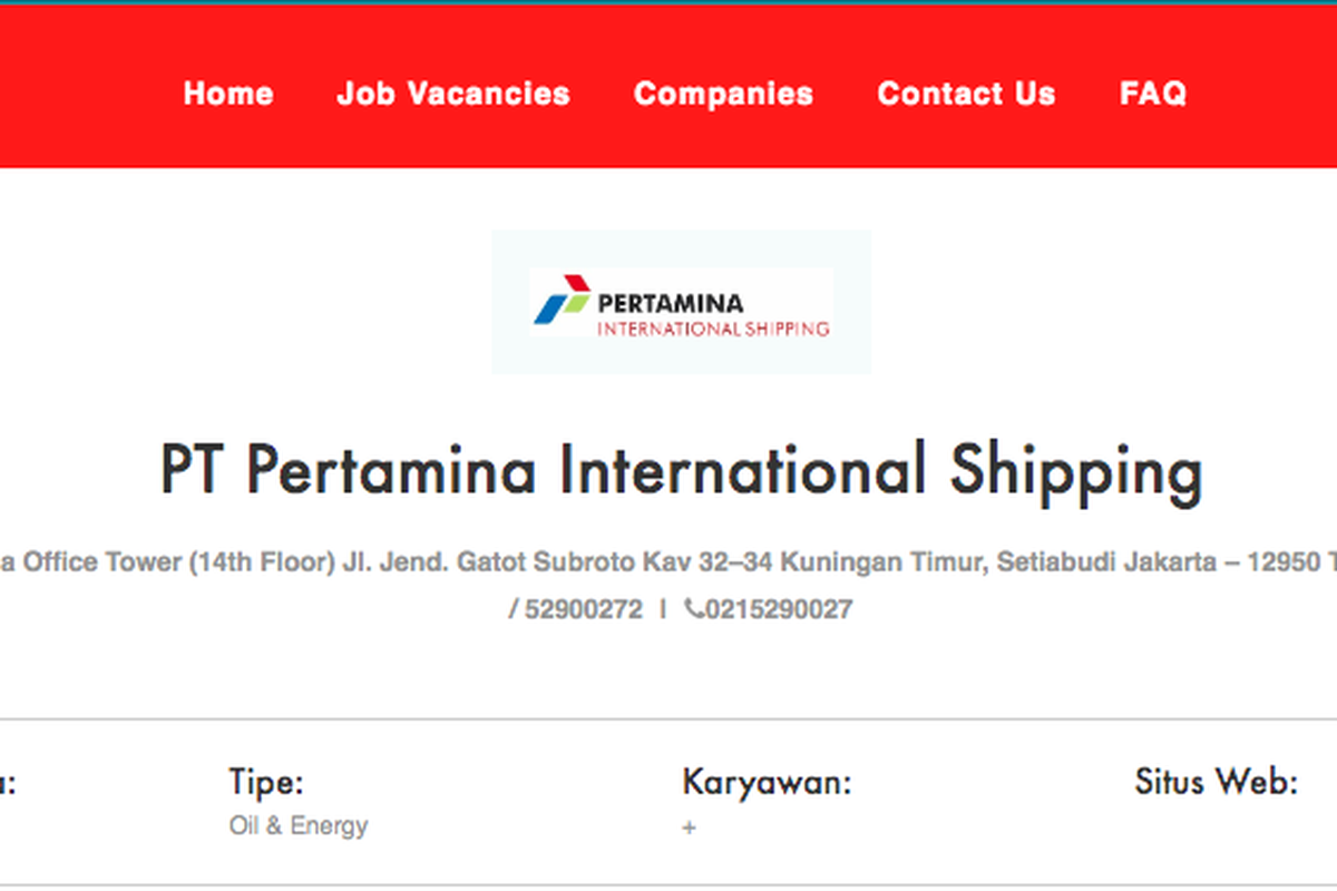 Lowongan kerja PT Pertamina International Shipping.