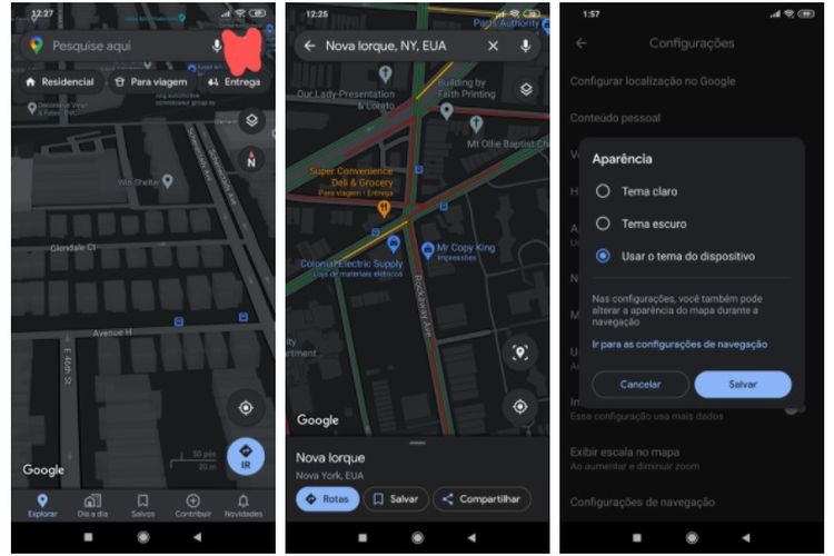 Tampilan Google Maps Dark Mode di Android