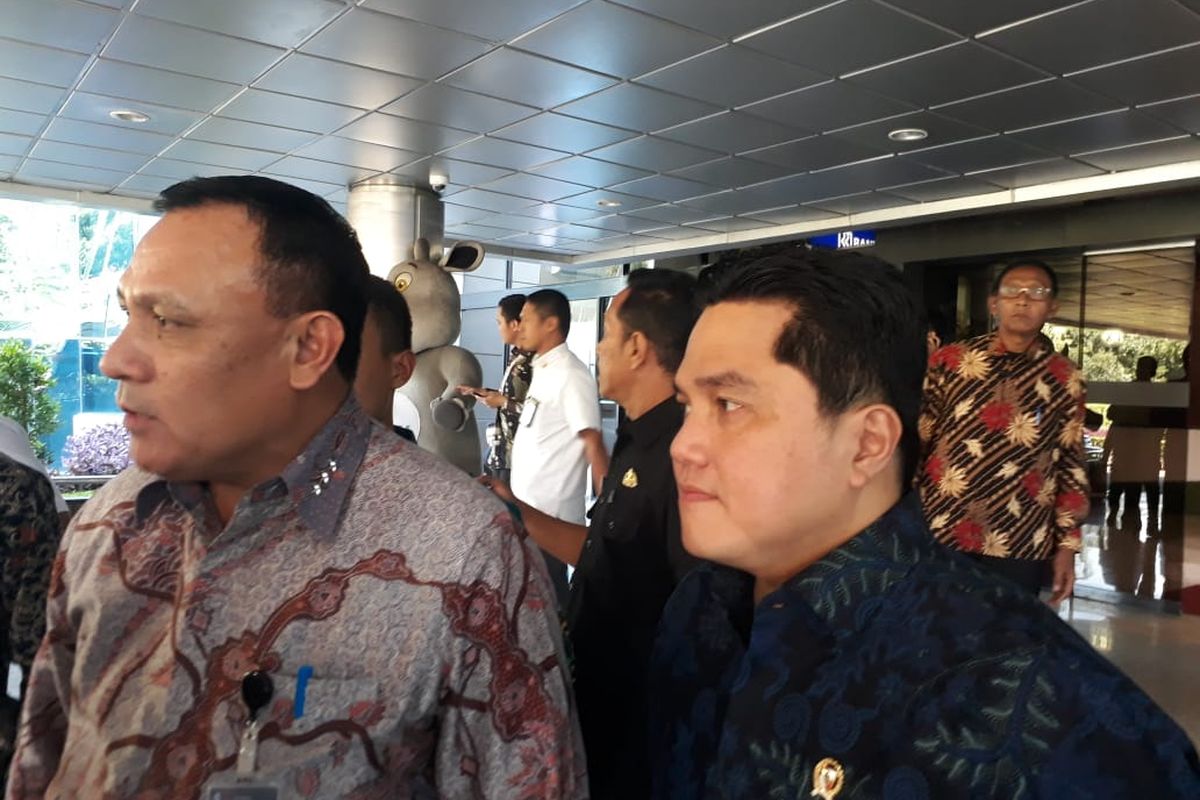 Ketua KPK Firli Bahuri dan Menteri BUMN Erick Thohir di Kementerian BUMN, Jakarta, Selasa (28/1/2020).