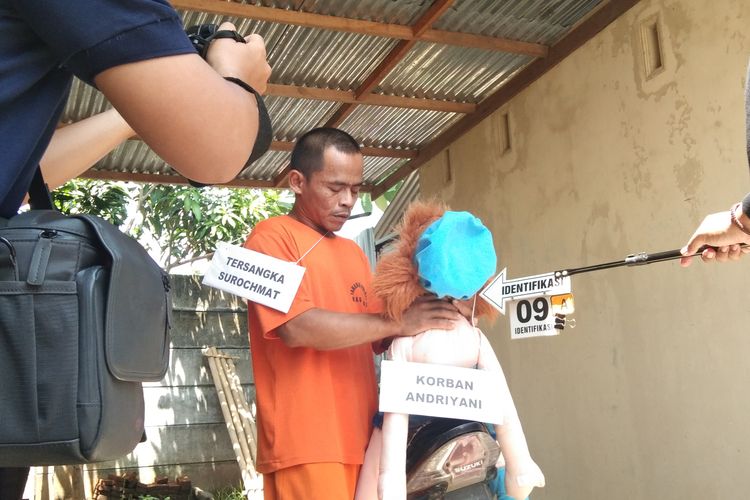 Rekonstruksi kasus pembunuhan yang dilakukan Surohmat terhadap istrinya di Polresta Magelang, Rabu (31/1/2024).