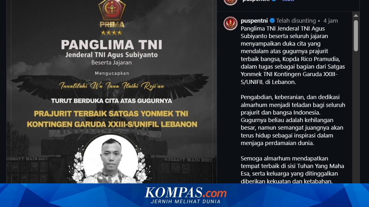 Praka Rico Pramudia Gugur, TNI: Keberanian dan Dedikasi Jadi Teladan Seluruh Prajurit ~TR  

Klik untuk baca: