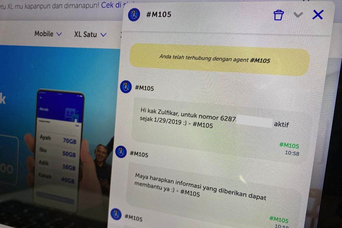 Cek umur kartu XL via Live Chat Maya.