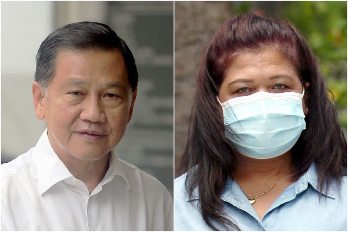 A file photos of former chairman of Singapores Changi Airport Group Liew Mun Leong (left) and his former maid from Indonesia Parti Liyani, who won her high court battle for false accusations of theft.  