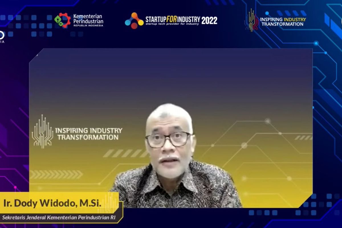 Sekretaris Jenderal Kementerian Perindustrian Dody Widodo memberikan sambutan mewakil Menteri Perindustrian dalam pembukaan seminar program Startup4Industry 2022, secara daring, Selasa (19/4/2022). 