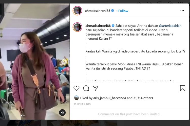 Ungahan video yang menampilkan rekaman peristiwa ribut-ribut ibunda Arteria Dahlan dengan seorang perempuan di Terminal 2 Bandara Soekarno-Hatta, Minggu (21/11/2021).