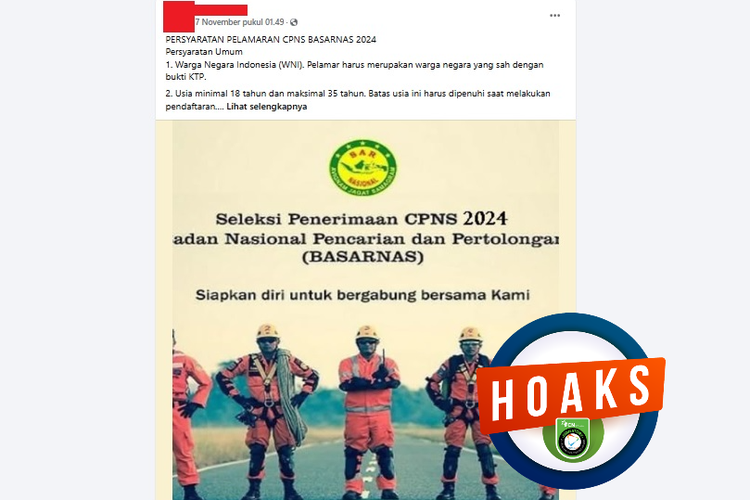 Tangkapan layar Facebook lowongan kerja CPNS Basarnas pada bulan November