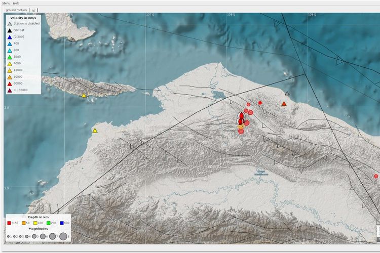 Tangkapan layar lokasi rentetan gempa yang terjadi di Mamberamo, Papua pada Sabtu (10/9/2022).