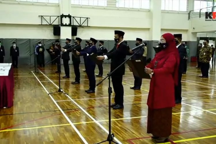 Suasana pelantikan tiga direktur dan sembilan koordinator wilayah KPK di Gedung Merah Putih KPK, Selasa (22/9/2020).