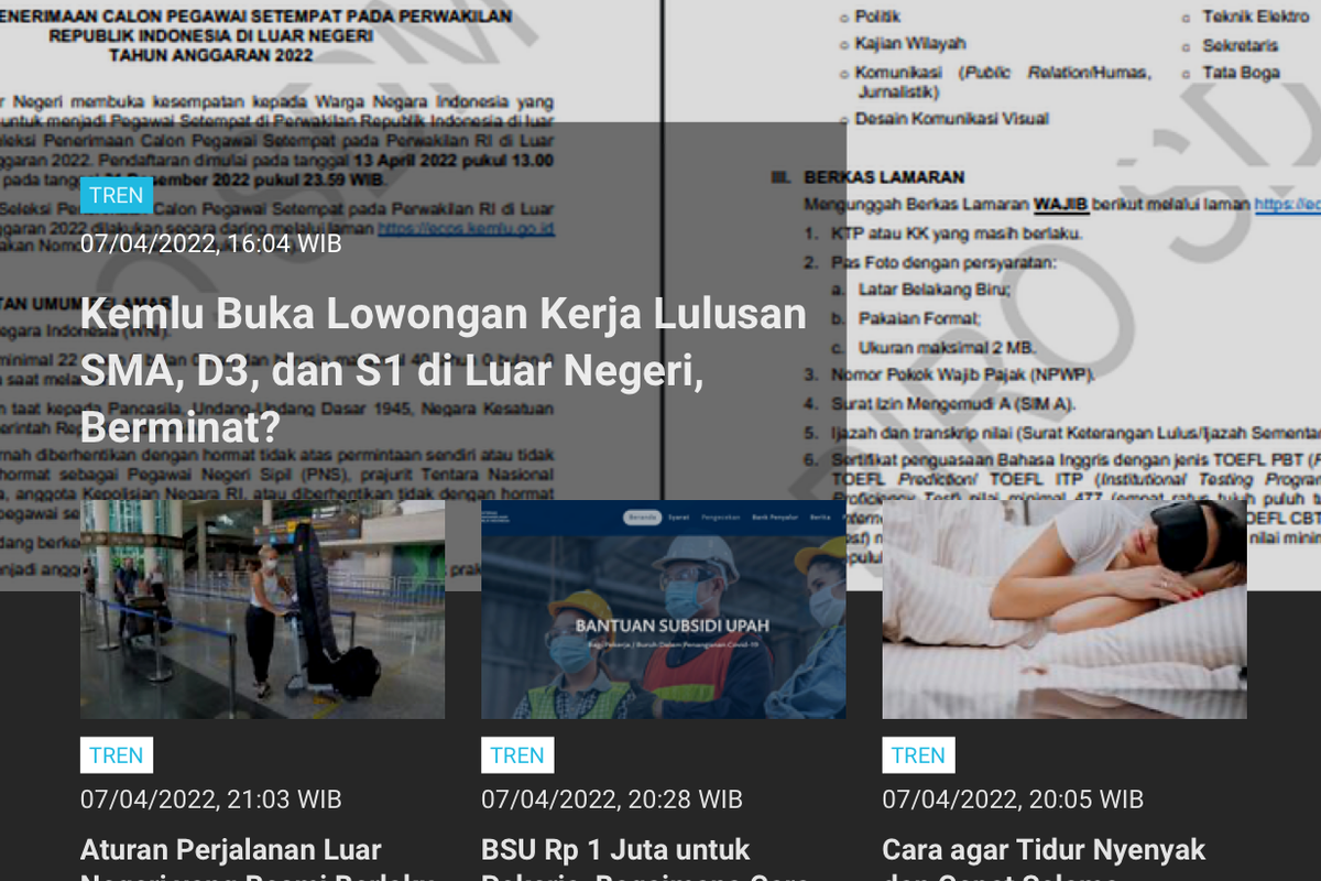 Berita terpopuler Tren hingga Jumat (8/4/2022).