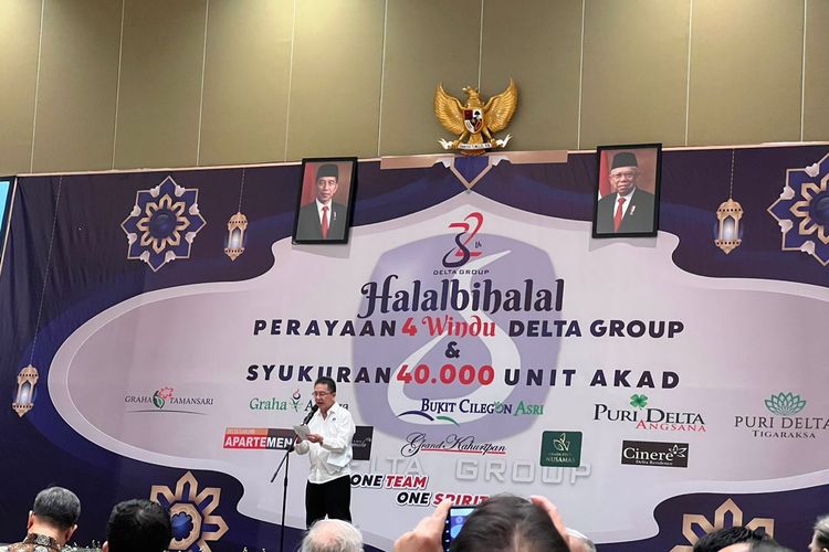 CEO Delta Group Endang Kawidjaja saat memberikan sambutan pada acara halal bihalal Delta Group dan syukuran 40.000 akad kredit di Jakarta, Selasa (7/5/2024).