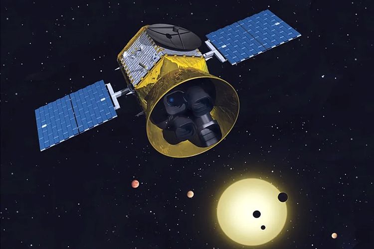 Ilustrasi artistik Satelit Survei Eksoplanet Transit (TESS) NASA yang sedang mempelajari beberapa planet transit. 