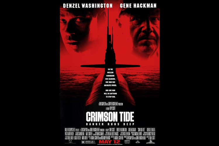 Denzel Washington, dan Gene Hackman dalam film drama aksi Crimson Tide (1995).