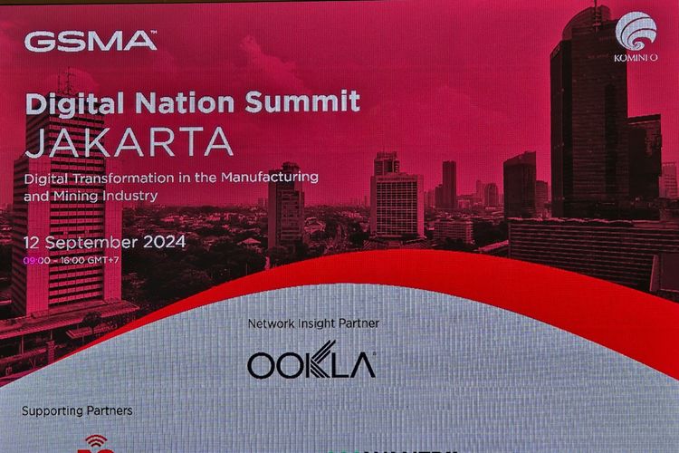 Global System for Mobile Communications Association (GSMA) bekerja sama dengan Kementerian Komunikasi dan Informatika (Kominfo) menyelenggarakan acara Digital Nation Summit di Gedung Sapta Pesona, Jakarta Pusat, Kamis (12/9/2024).