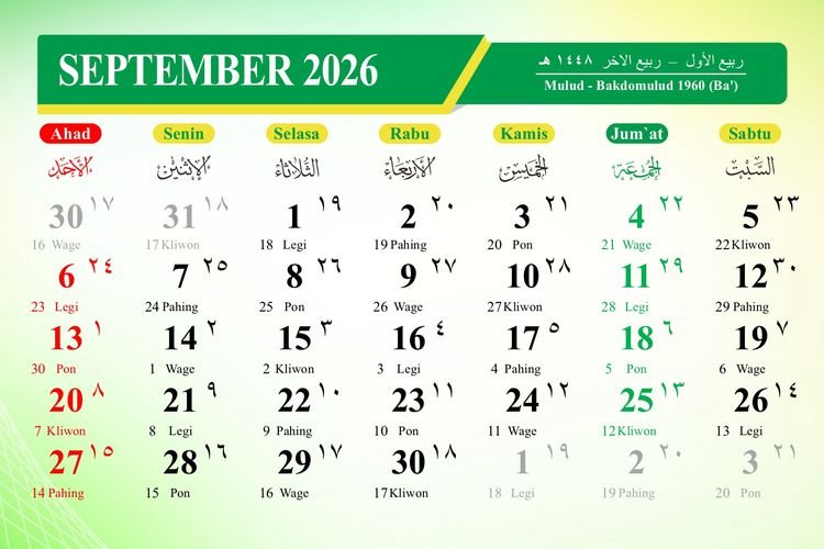 Kalender September 2026, Tidak Ada Libur Nasional hingga Tiga Bulan