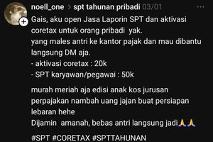 Jasa “Joki” SPT Coretax Tarif Mulai Rp 20.000 Marak di Threads, Ini Kata Ditjen Pajak