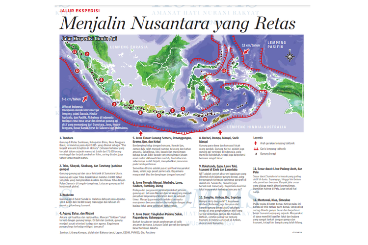 Jalur Ekspedisi Cincin Api, sebagaimana tangkap layar dari halaman 14 harian Kompas edisi 14 September 2011.