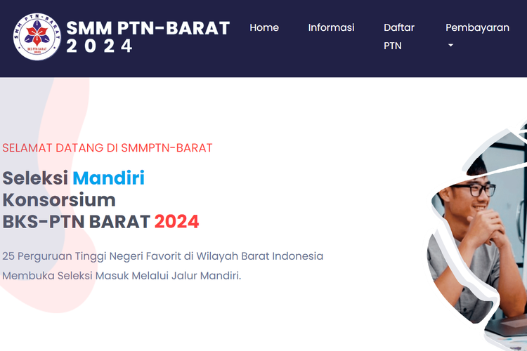 Tampilan laman pendaftaran SMMPTN-Barat 2024.