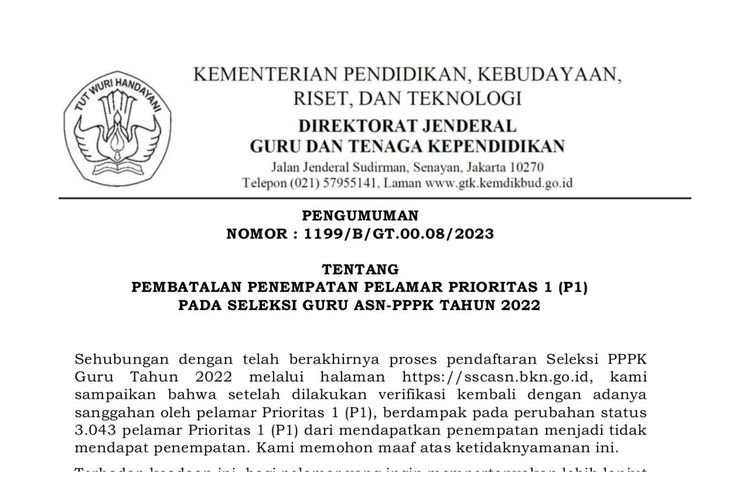 Pengumuman PPPK GURU 2022 P1