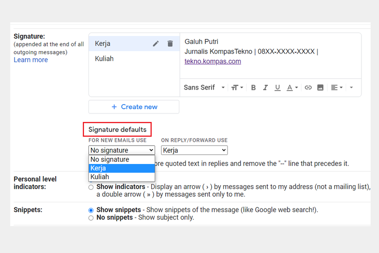 Cara membuat tanda tangan (signature) di Gmail.