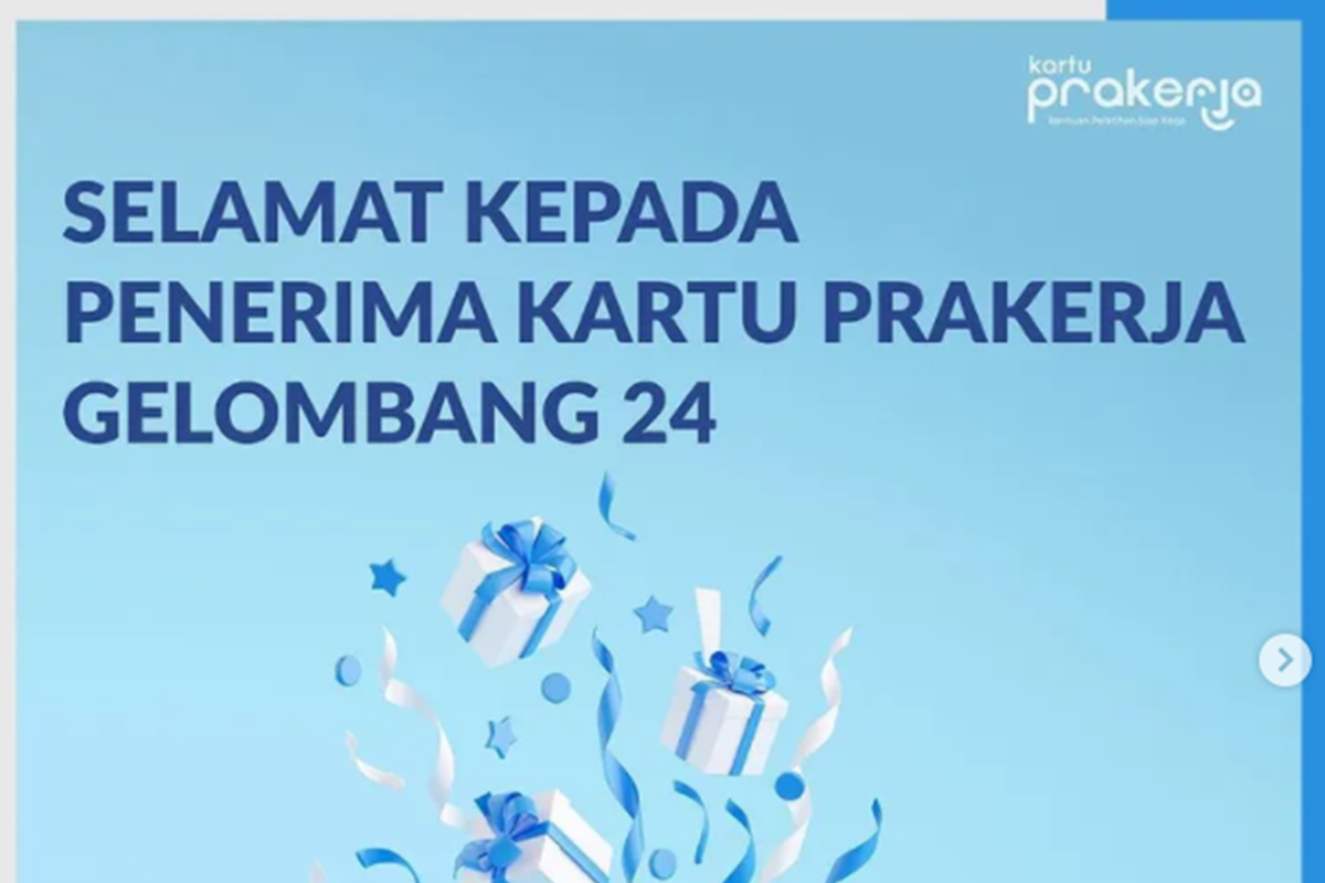 Tangkapan layar unggahan akun Instagram Kartu Prakerj, @prakerja.go.id soal pengumuman penerima Kartu Prakerja gelombang 24.
