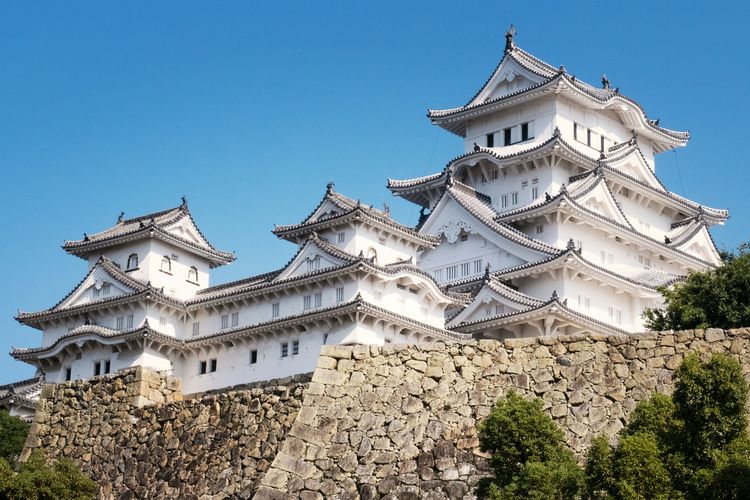 Ilustrasi Himeji Castle atau Kastel Himeji di Hyogo, Jepang.