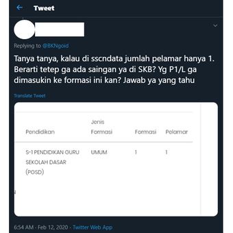 Tangkapan layar twit mengenai rekrutmen CPNS