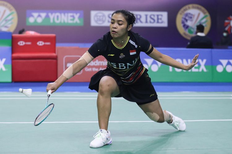 Tunggal putri Gregoria Mariska Tunjung saat beraksi pada babak 32 besar India Open 2024 di K.D. Jadhav Indoor Hall, Selasa (16/1/2024). 