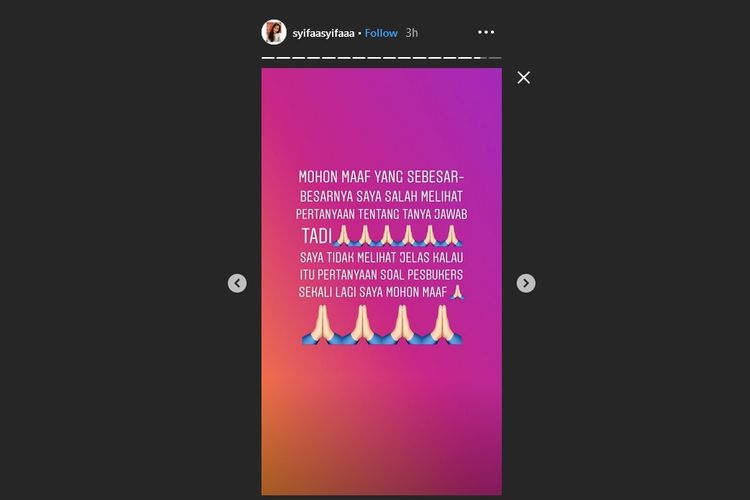 Bidik layar Instagram Story adik Ayu Ting Ting, Syifa, yang menjadi viral.