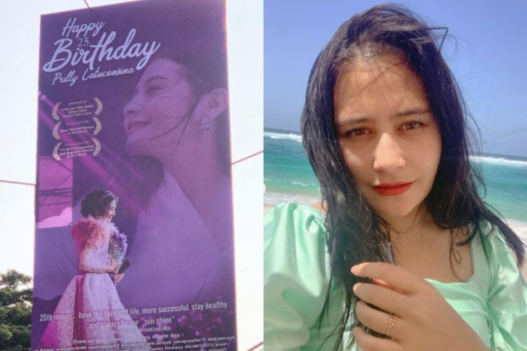 Prilly Latuconsina terkejut ada papan reklame berisi ucapan selamat ulang tahun untuk dirinya.