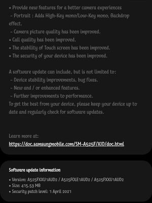 Daftar pembaruan sistem Galaxy A52.