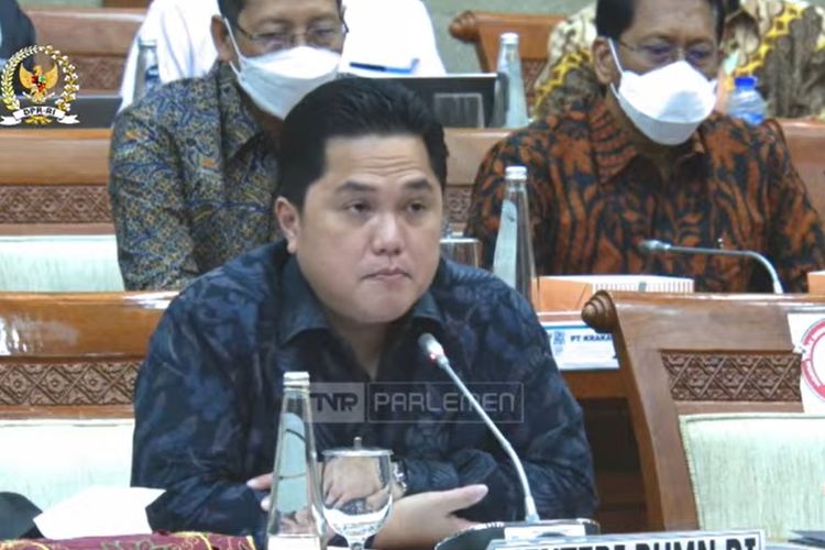 State-Owned Enterprises (SOEs) Minister Erick Thohir during a meeting with the House of Representatives Commission VI overseeing SOEs, trade, and industry on Monday, July 4, 2022. 