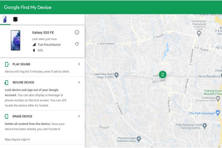 Screenshot Google Find My Device