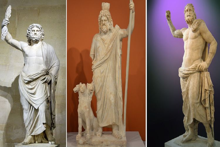 Tiga dewa terkuat dalam Mitologi Yunani, Zeus, Hades, dan Poseidon.