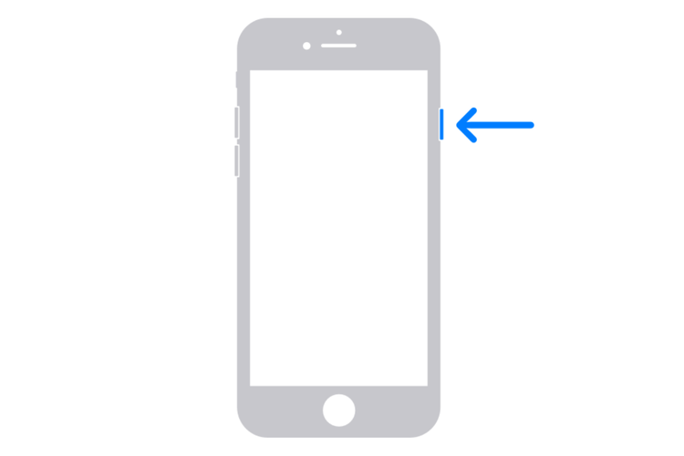 Ilustrasi cara restart iPhone untuk model Touch ID, seperti iPhone 6, iPhone 7, dan iPhone 8.