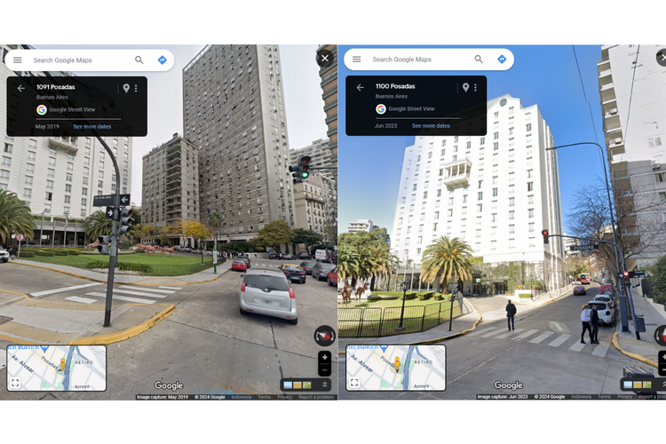 Tangkapan layar Google Street View di depan Hotel Four Seasons, Buenos Aires, Argentina.
