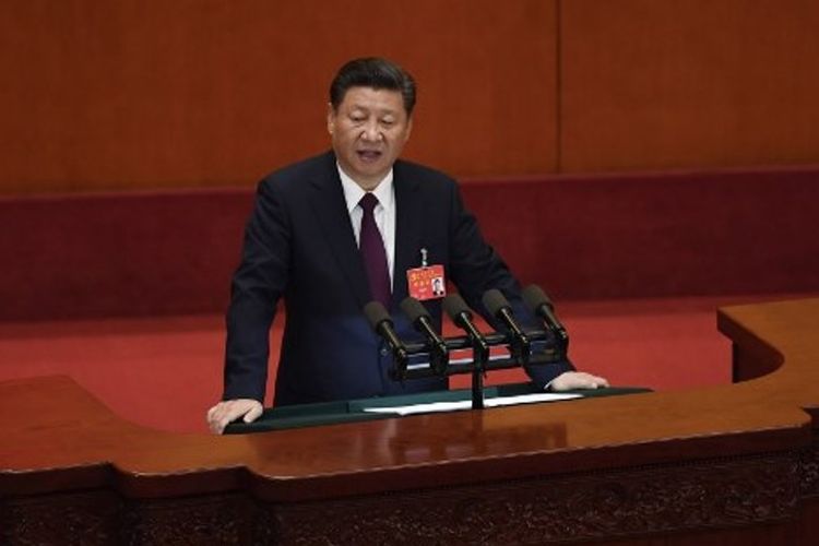 Presiden China Xi Jinping saat menyampaikan pidato di hadapan peserta kongres Partai Komunis di Balai Besar Rakyat di Beijing, Rabu (18/10/2017).