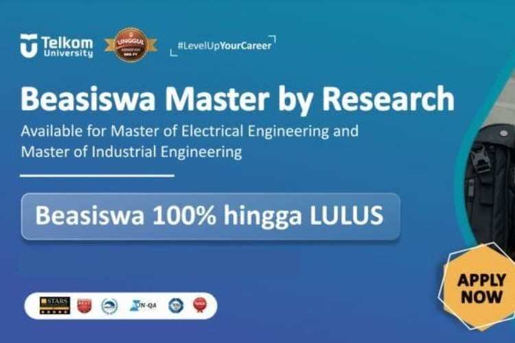 Beasiswa Magister Berbasis Riset (Master By Research) dari Telkom University.