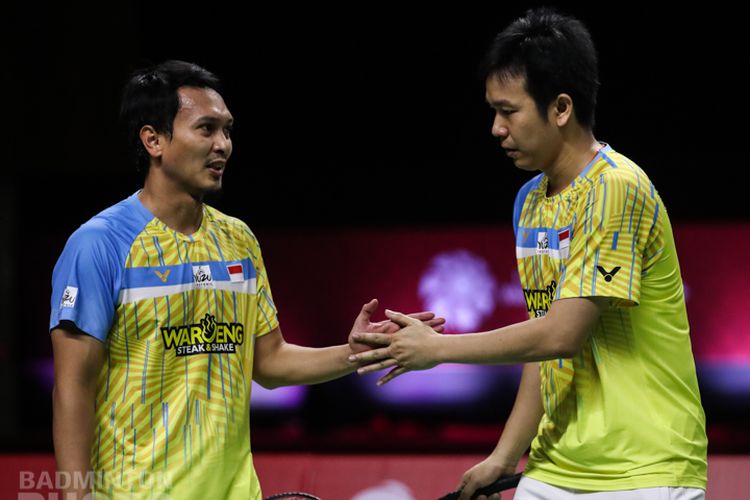 Mohammad Ahsan/Hendra Setiawan saat tampil pada semifinal BWF World Tour Finals 2020 kontra Wakil Korea Selatan, Choi Solgyu/Seo Seung Jae.