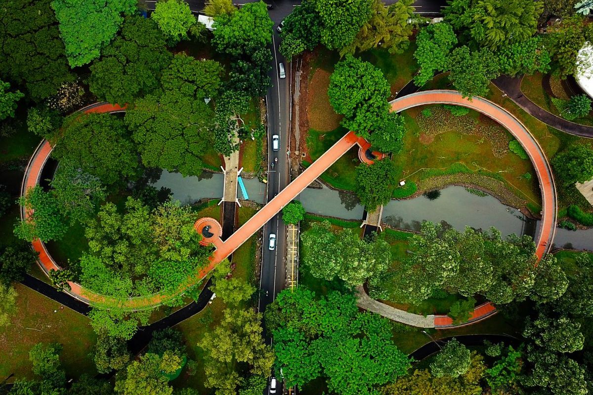 Foto udara Tebet Eco Park di Tebet, Jakarta Selatan.