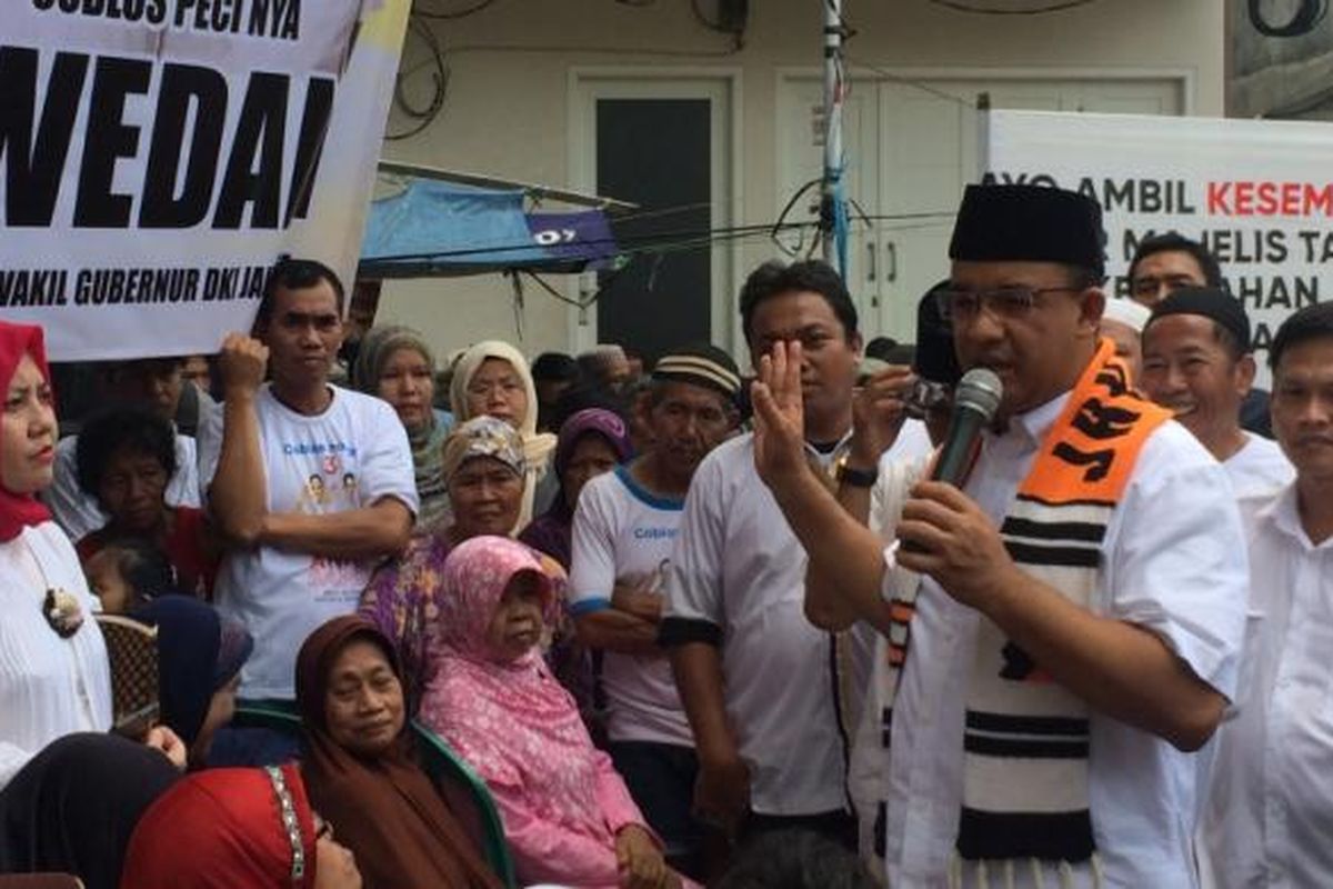 Calon gubernur DKI Jakarta, Anies Baswedan di Grogol Utara, Jakarta Selatan, Kamis (9/3/2017).