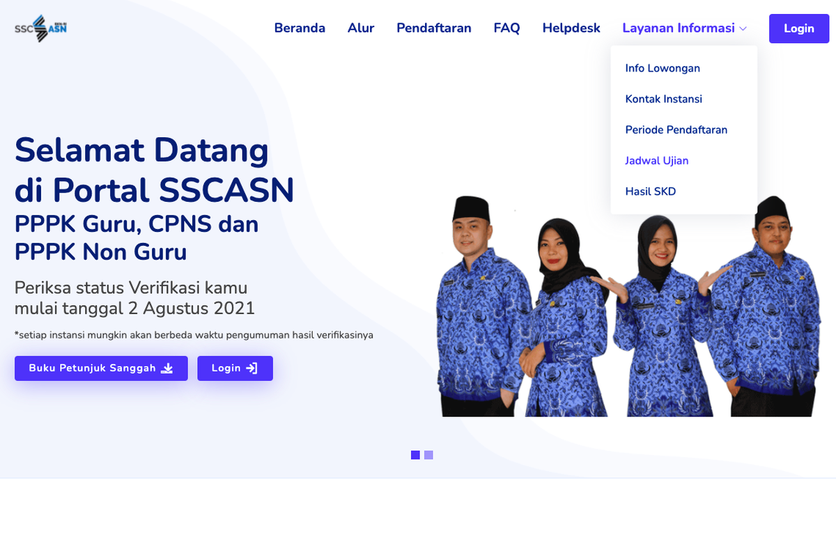 Menu cek jadwal ujian SKD CPNS di laman SSCASN dan pengumuman hasil SKD CPNS 2021 atau pengumuman kelulusan SKD CPNS 2021
