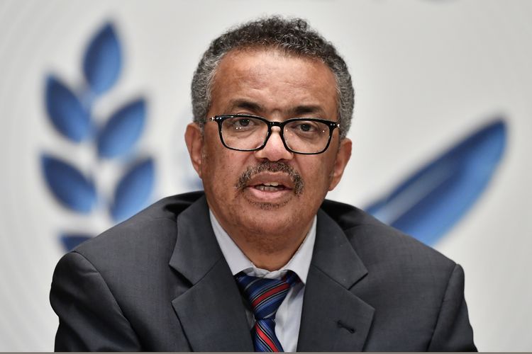 World Health Organization (WHO) Director-General Tedros Adhanom Ghebreyesus attends a press conference organised by the Geneva Association of United Nations Correspondents (ACANU) amid the COVID-19 outbreak, caused by the novel coronavirus, on July 3, 2020 at the WHO headquarters in Geneva. (Photo by Fabrice COFFRINI / POOL / AFP)