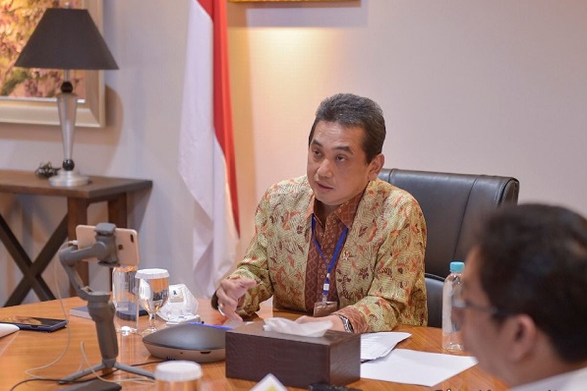Menteri Perdagangan Agus Suparmanto dalam konferensi pers secara daring di Kantor Kementerian Perdagangan di Jakarta, Rabu (18/3/2020)