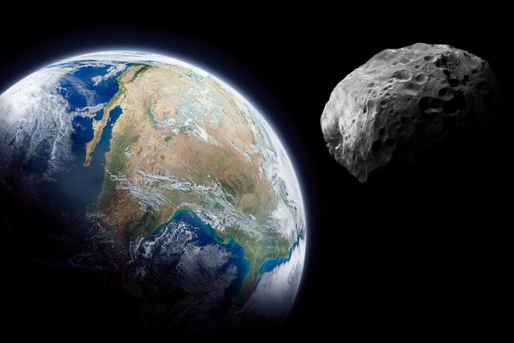 Ilustrasi asteroid lewat dekat Bumi.