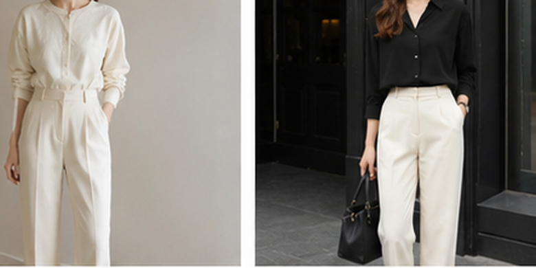 Inspirasi warna baju yang cocok dengan celana ivory, mulai dari nuansa netral, earth tone, hingga pastel agar outfit terlihat elegan.